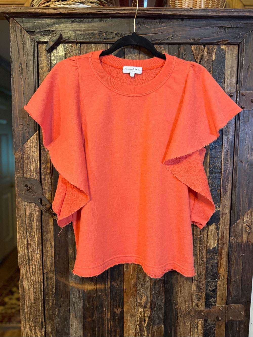 Michael Stars Women’s S Coral French Terry Flutter Sleeve Sweatshirt Top USA